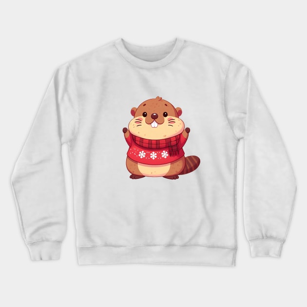 Cute Christmas Marmot Crewneck Sweatshirt by Takeda_Art